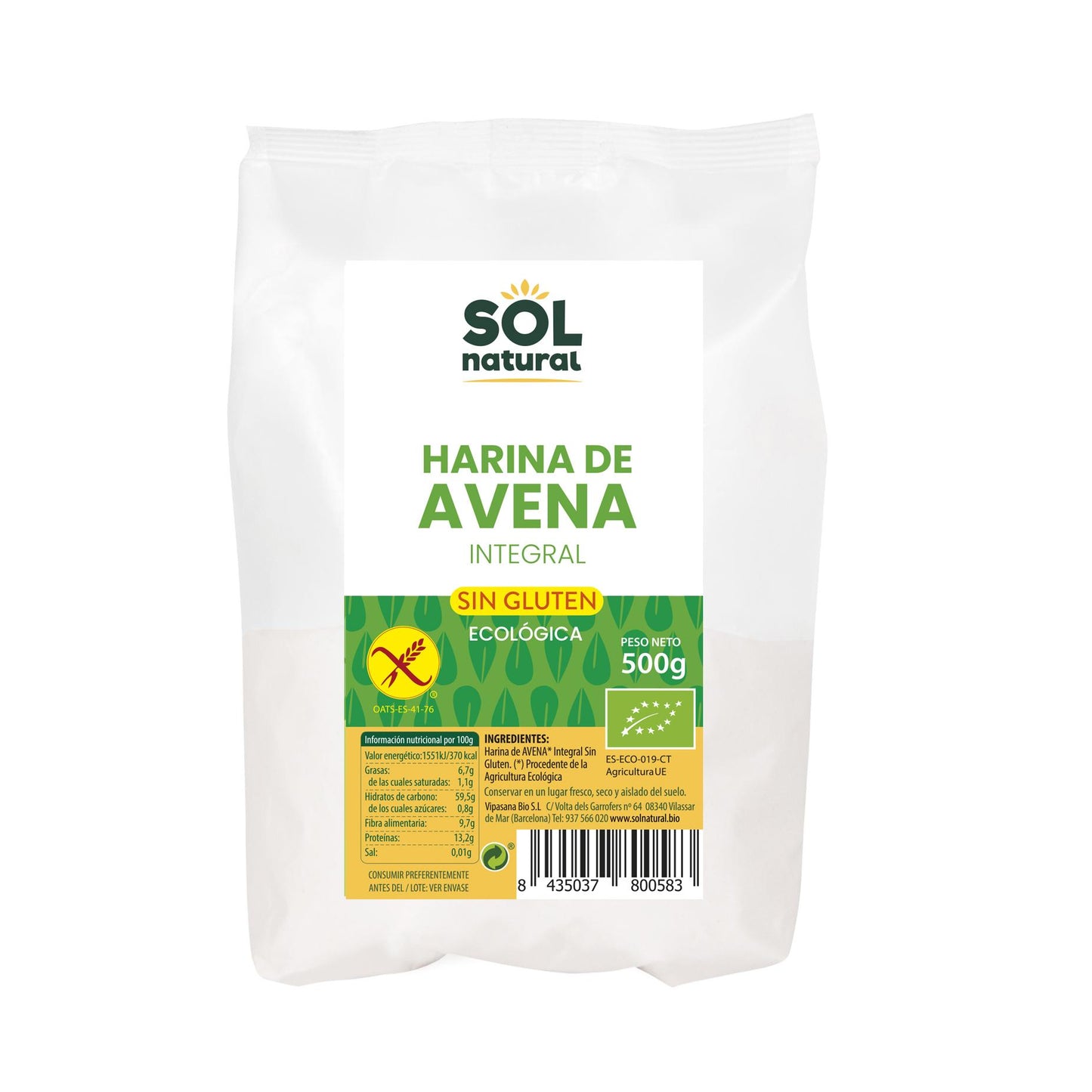Glutenfri havregryn Sol Natural 500 g