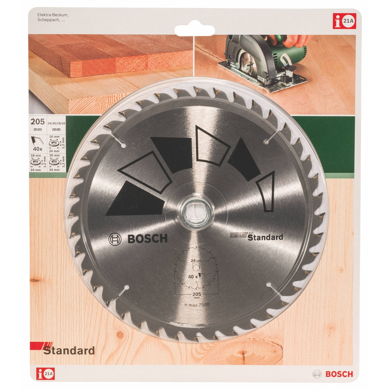 Standaard Bosch-zaagblad voor cirkelzaag 205 x 16/18/20/24 mm 40 tanden