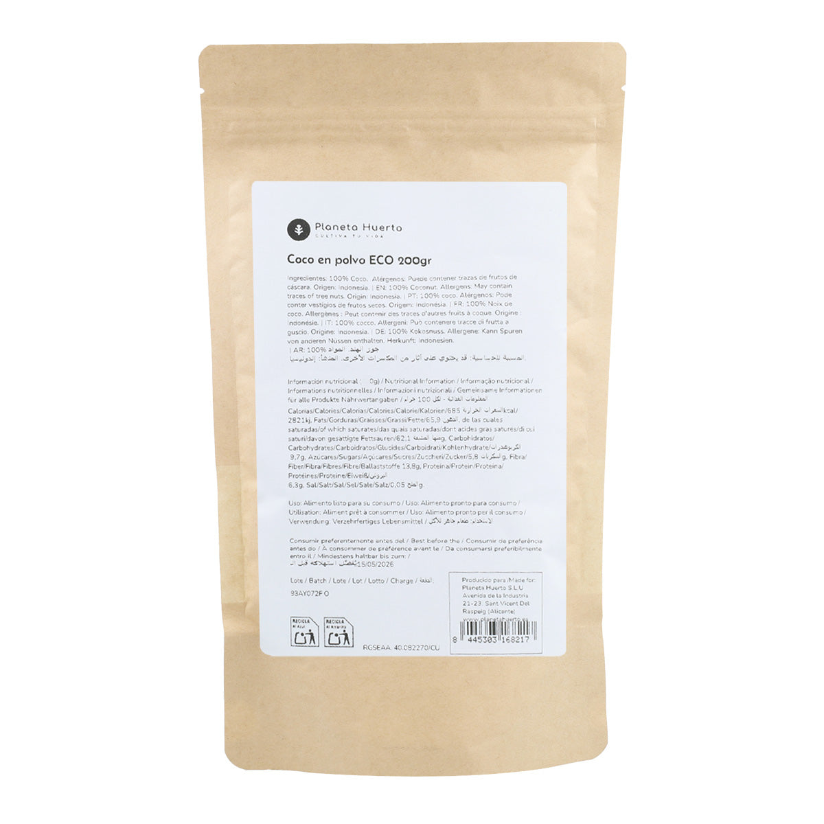 Coconut powder ECO Planeta Huerto 200 g