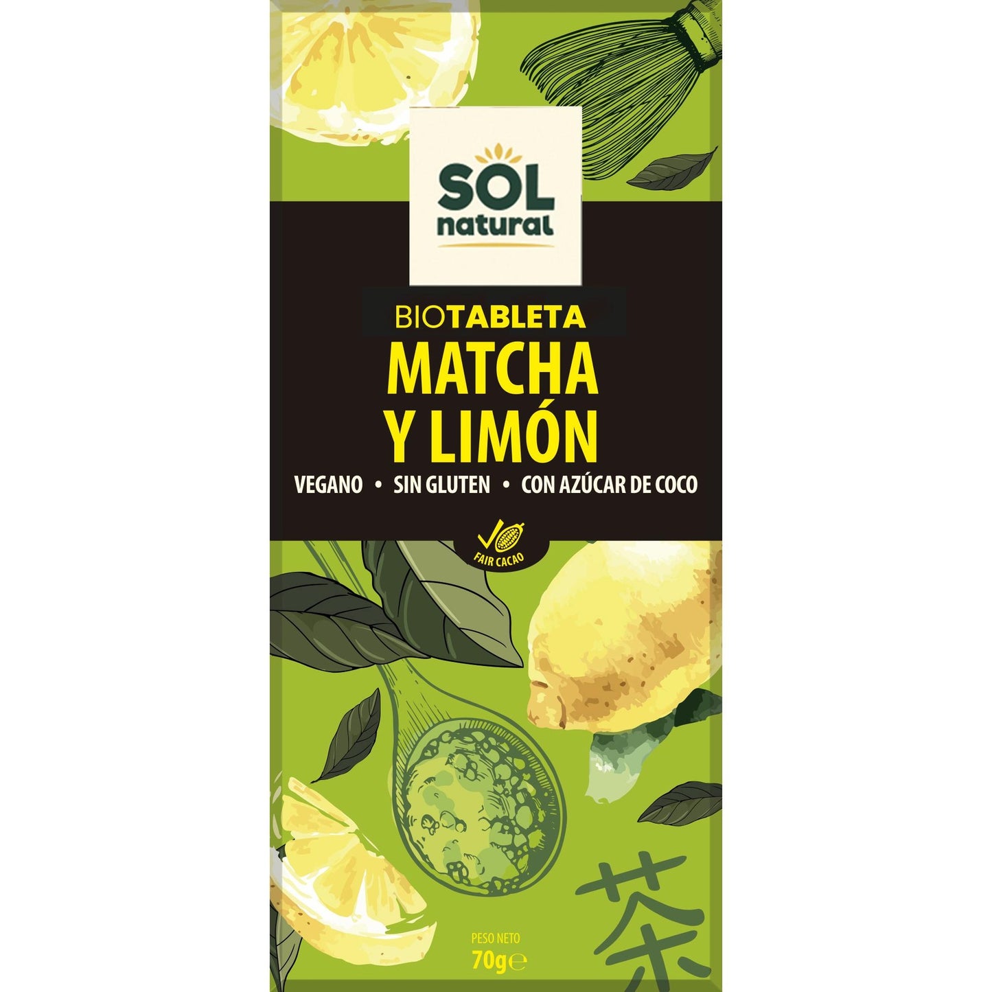 Tavoletta di cioccolato con matcha e limone BIO Sol Natural 70 g