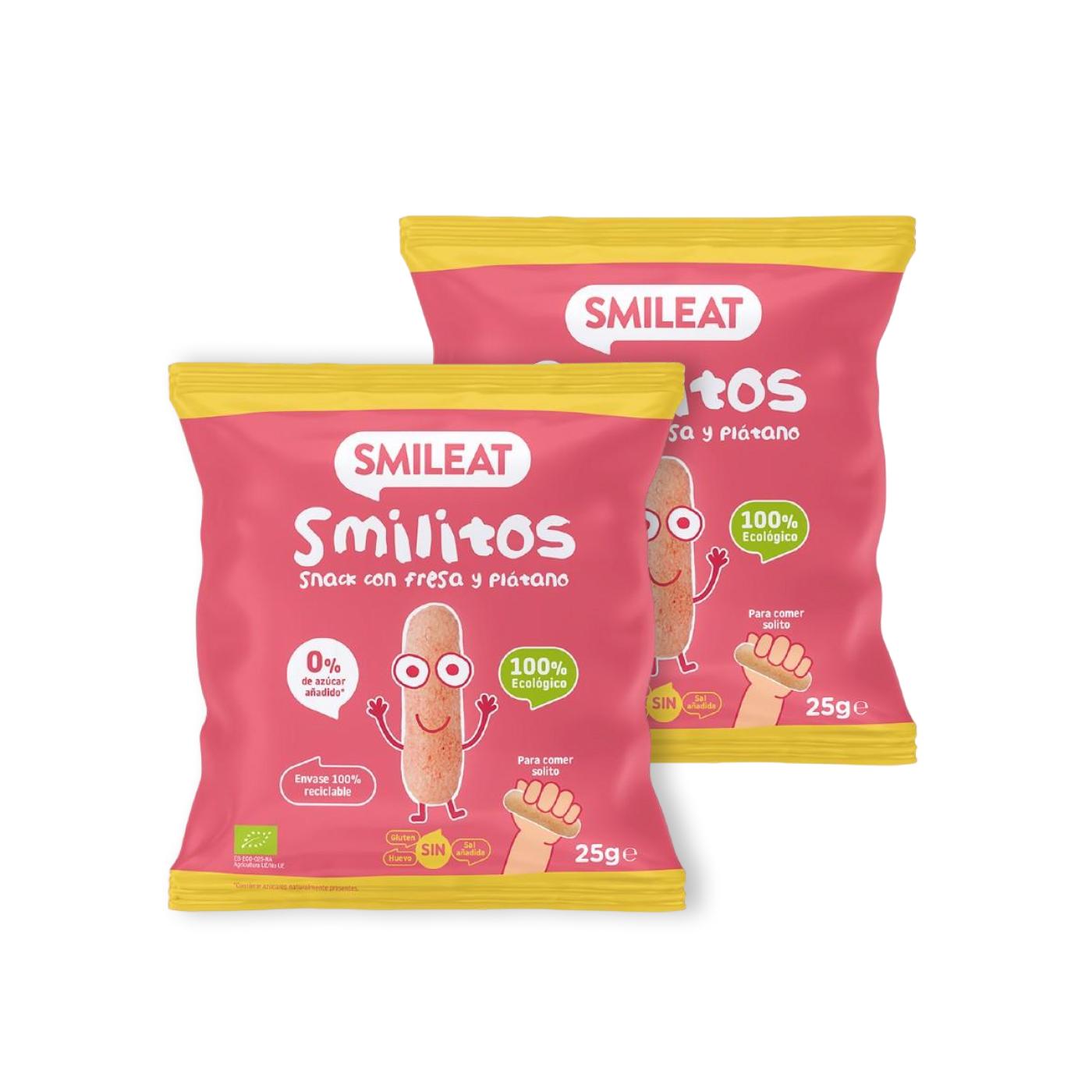 Pakket 2x Smilitos ECO-wormpjes met aardbei en banaan Smileat 25 g