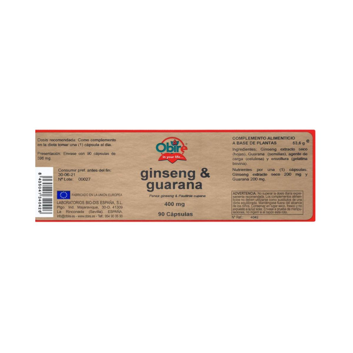Ginseng und Guarana 400 mg Obire, 90 Kapseln