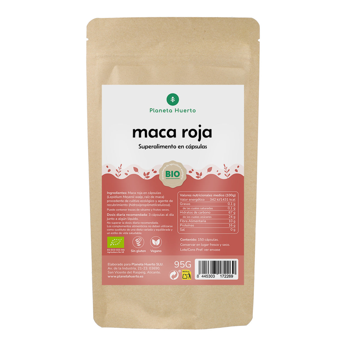Organiczna czerwona Maca Organiczna czerwona Maca Planeta Huerto 150 kapsułek