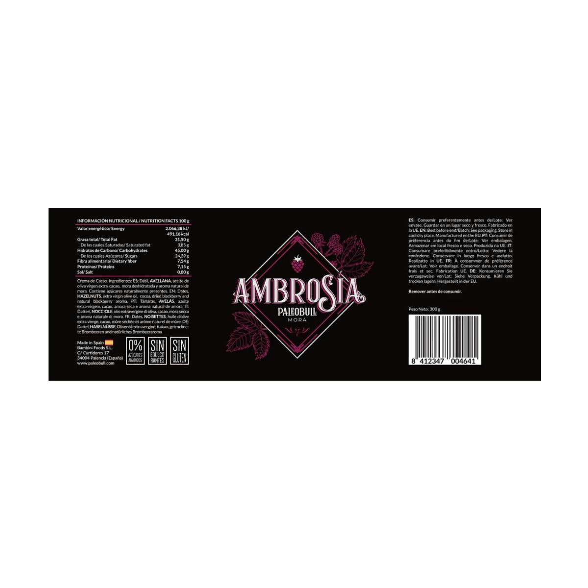 Crème au cacao et aux noisettes Mora Saludable Ambrosía Paleobull 300 g