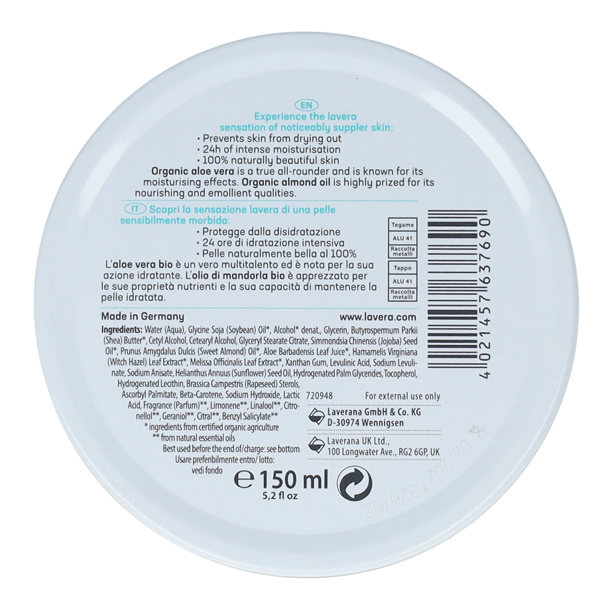 Gesichts- und Körpercreme Sentitiv Bio Lavera 150 ml