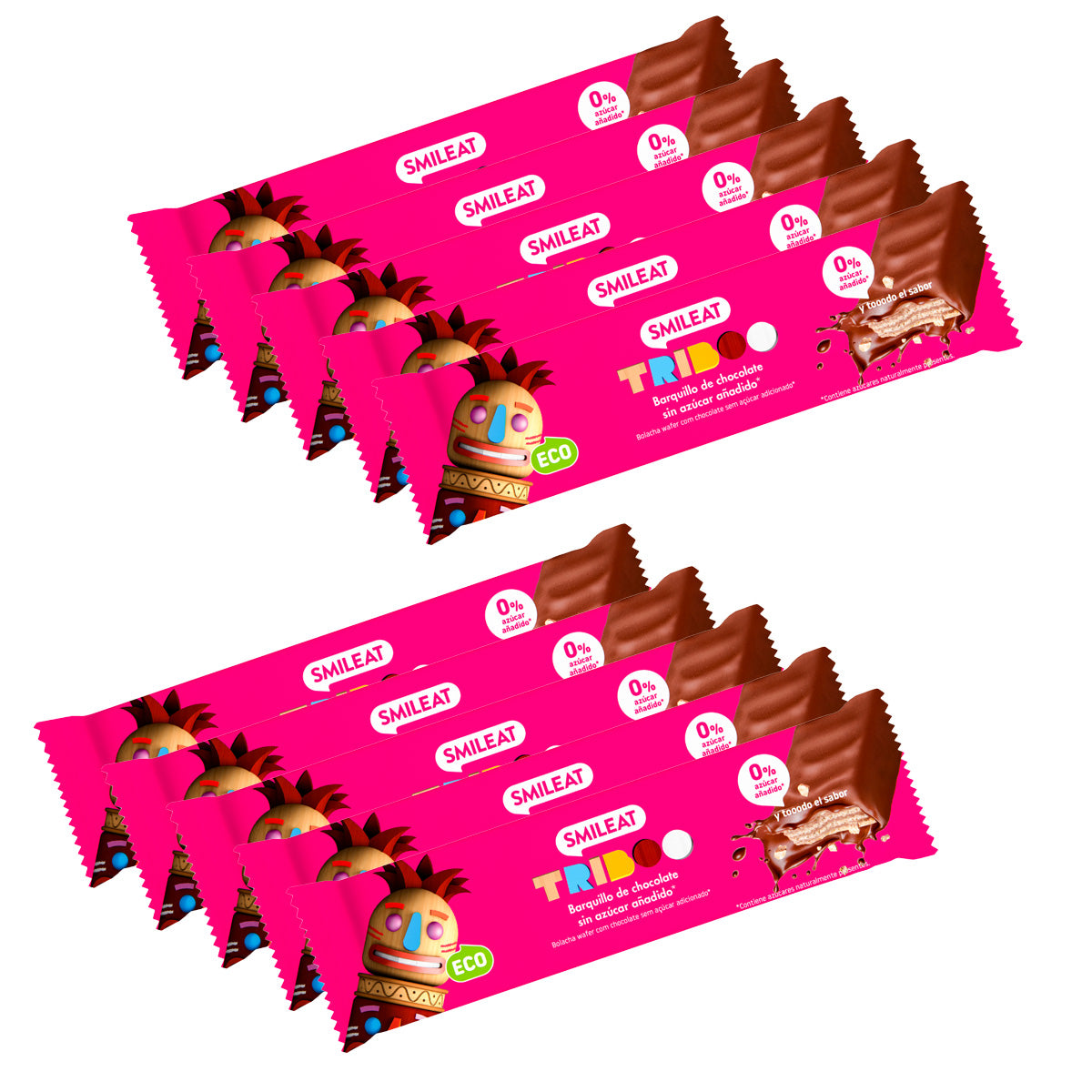 Pakket 10x gevulde en met cacao omhulde reep ECO, Smileat, 40 g