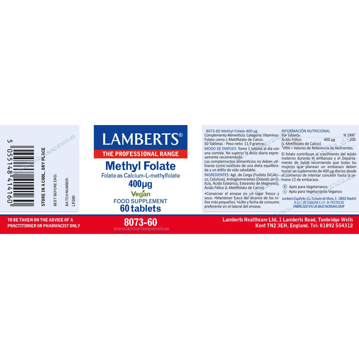Methyl Folate 400 µg Lamberts 60 tablets