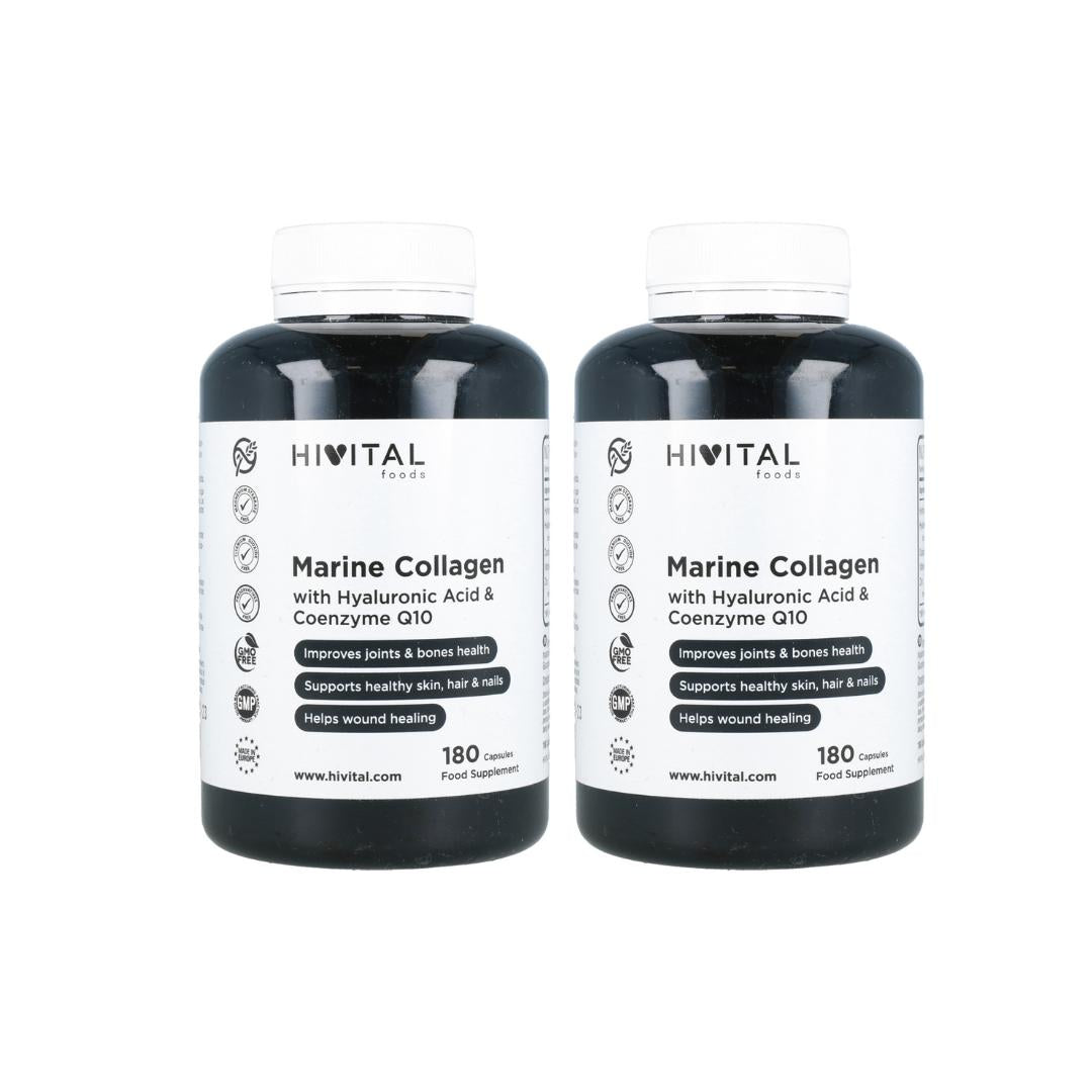 Pack of 2 x Marine Collagen with Hyaluronic Acid, Coenzyme Q10, Vitamin C and Zinc Hivital 180 capsules