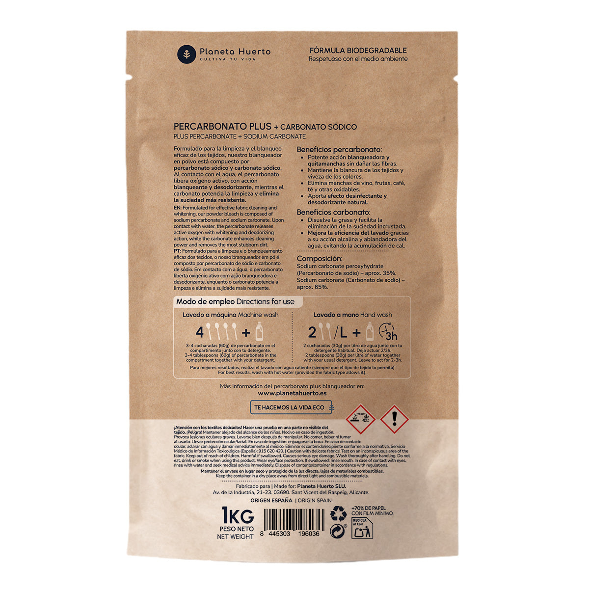 Percarbonaat Plus speciaal bleekmiddel voor kleding Planeta Huerto 1 kg