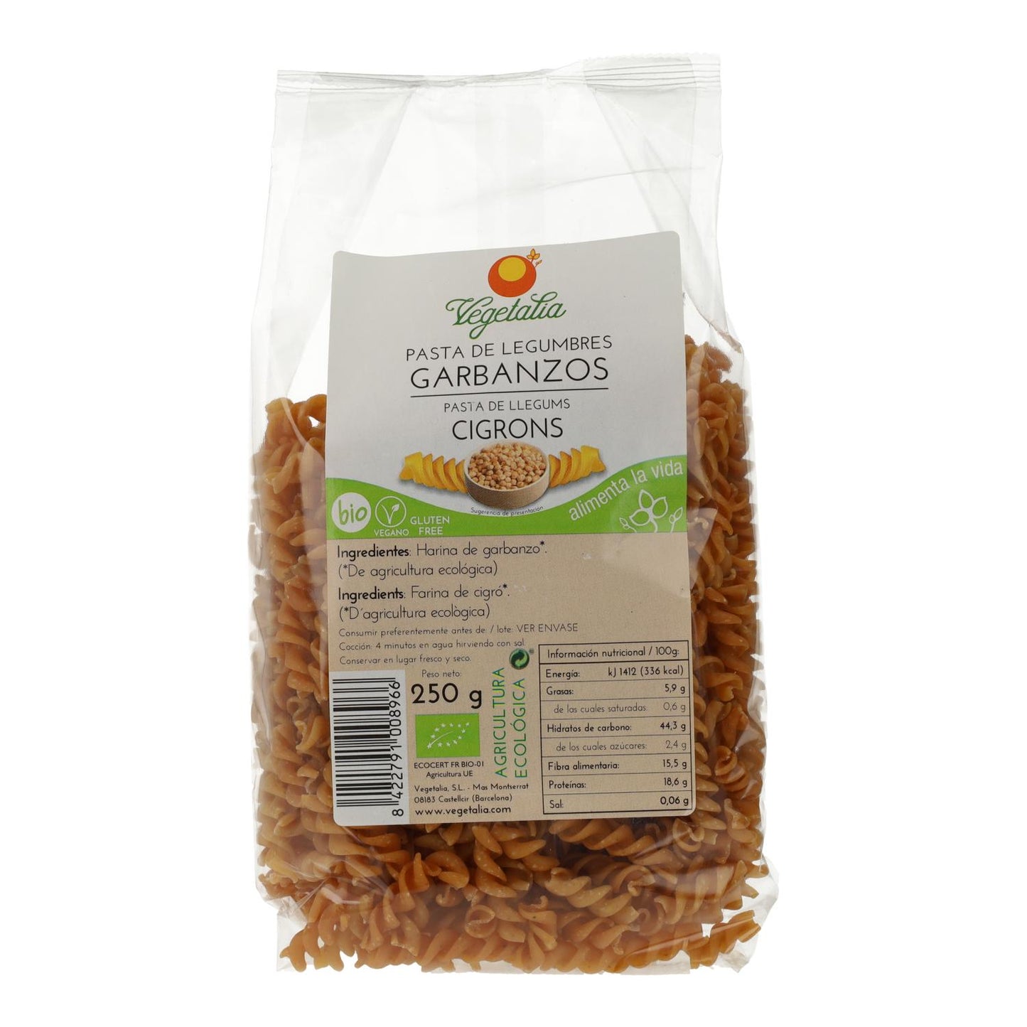 Glutenvrije kikkererwten spiralen BIO Vegetalia 250 g