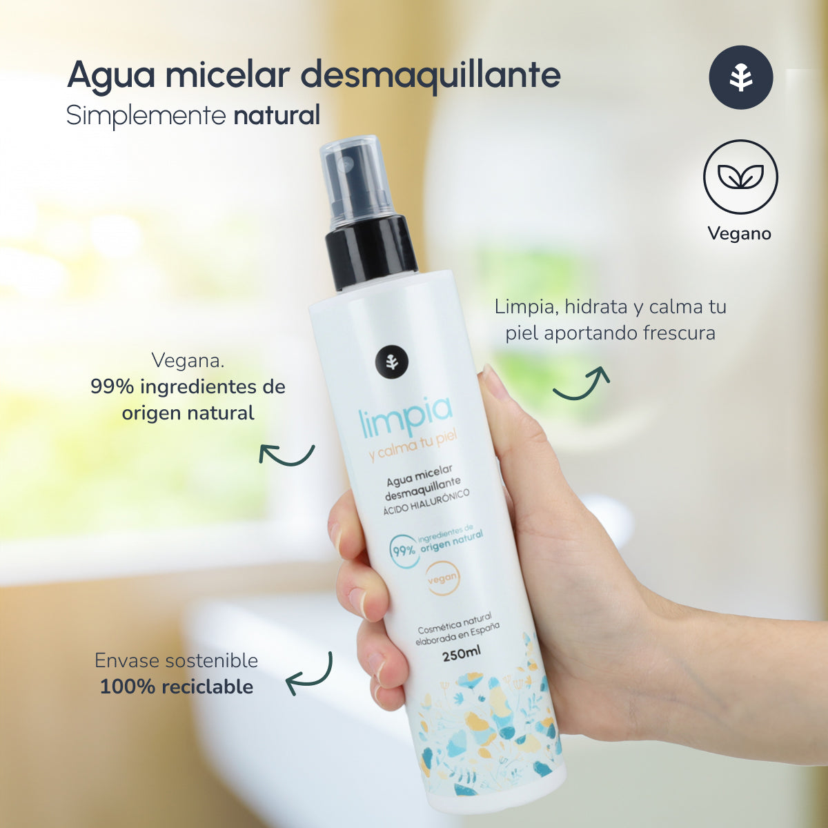 Hyaluronzuur reinigend micellair water Planeta Huerto 250 ml