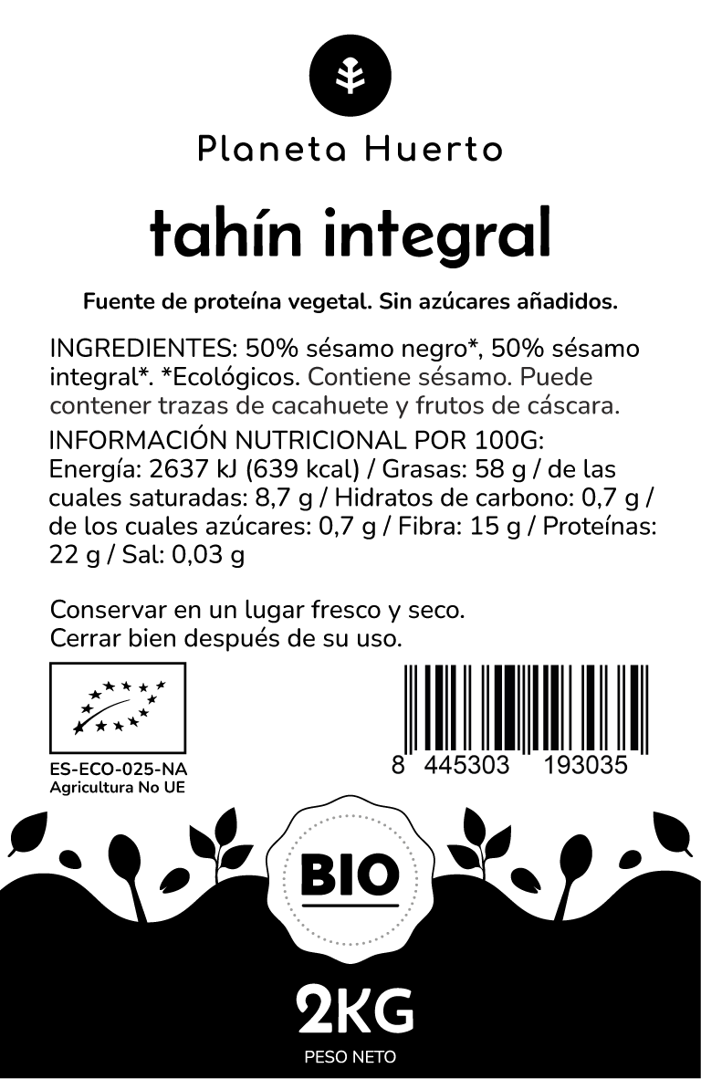 Tahin di sesamo integrale ECO Planeta Huerto 2 kg
