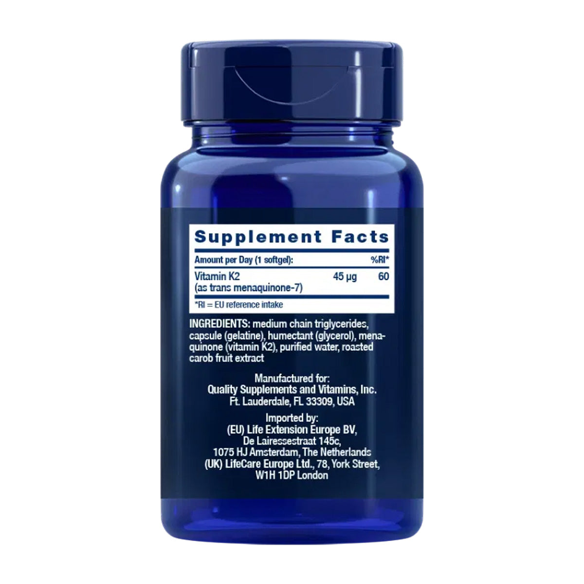 Low-Dose Vitamin K2 (MK-7) 45 mcg, Life Extension 90 capsules