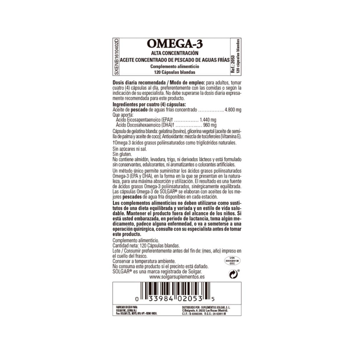 Omega 3 hoge concentratie Solgar 120 capsules