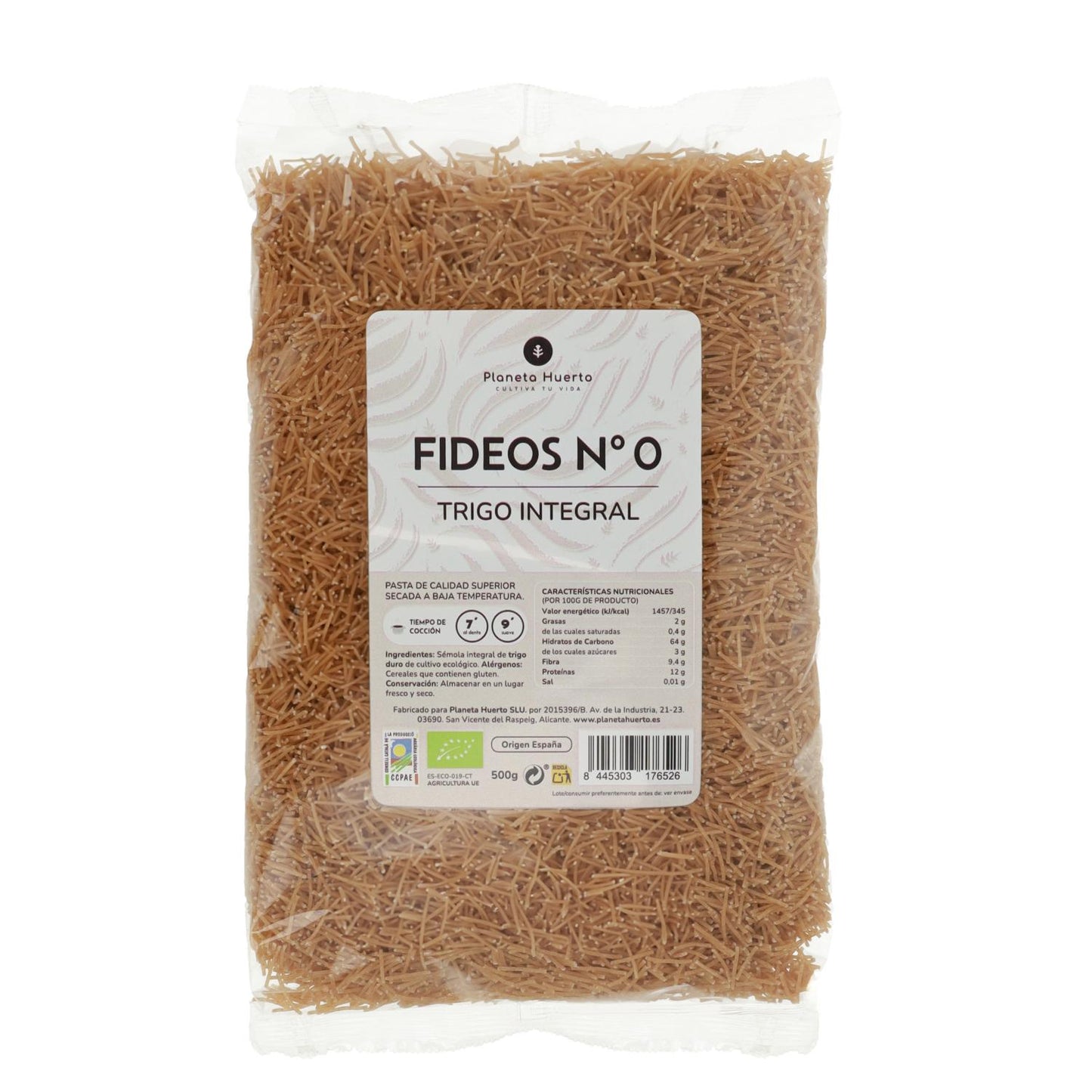 Vollkornnudeln nº0 ECO Planeta Huerto 500gr