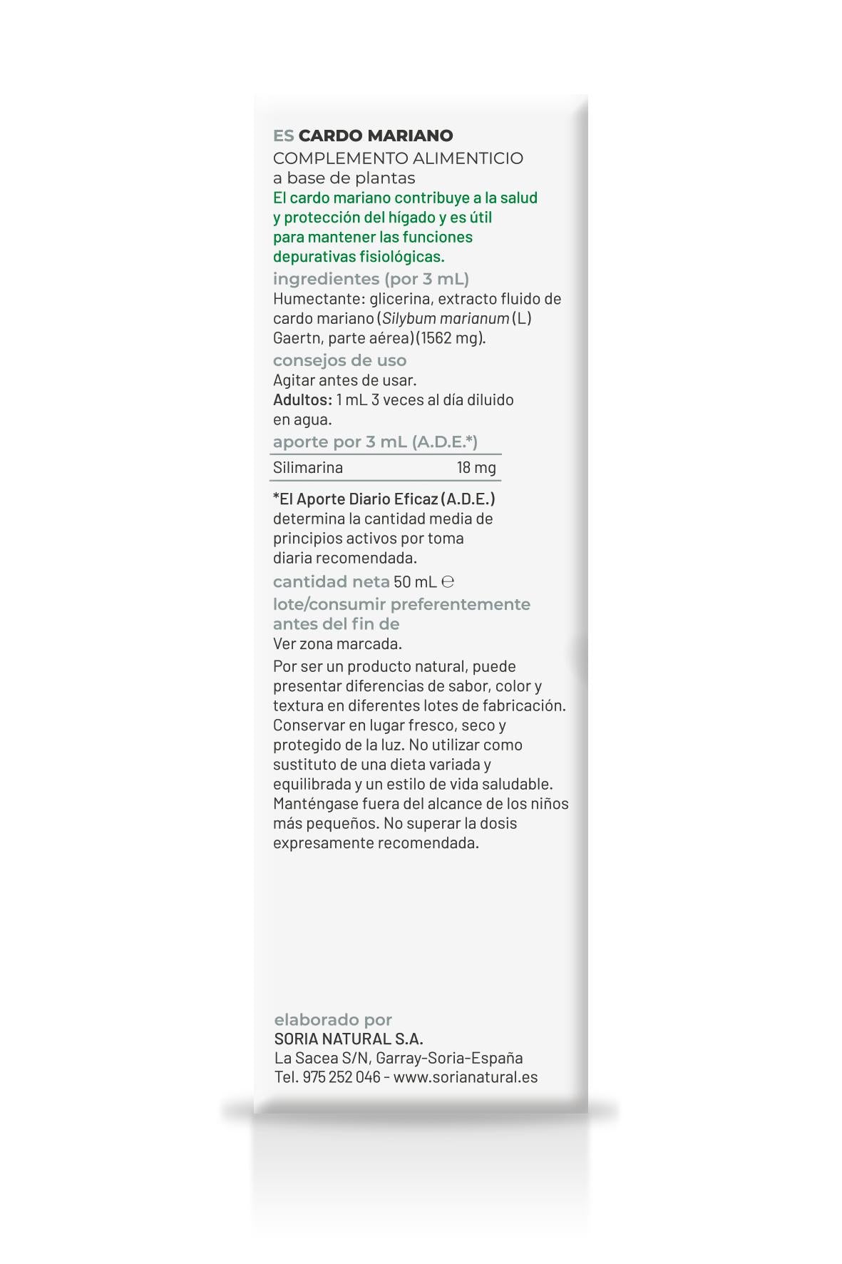 Estratto di cardo mariano Soria Natural, 50 ml