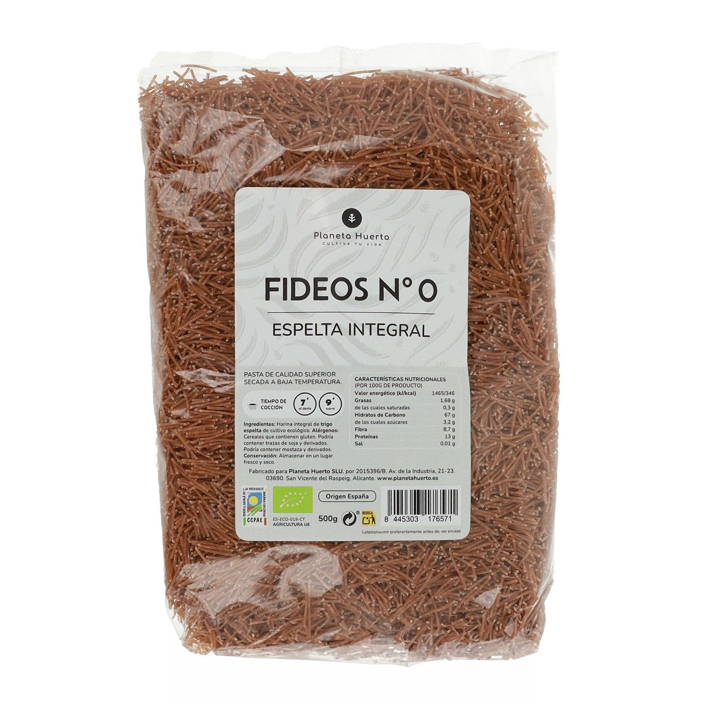 Wholemeal spelt noodles nº0 ECO Planeta Huerto 500gr
