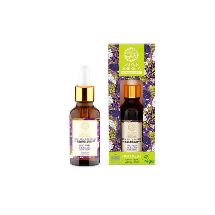 Vloeibare vuller voor zwak haar met dennen, roos en proteïnen Natura Siberica 50 ml