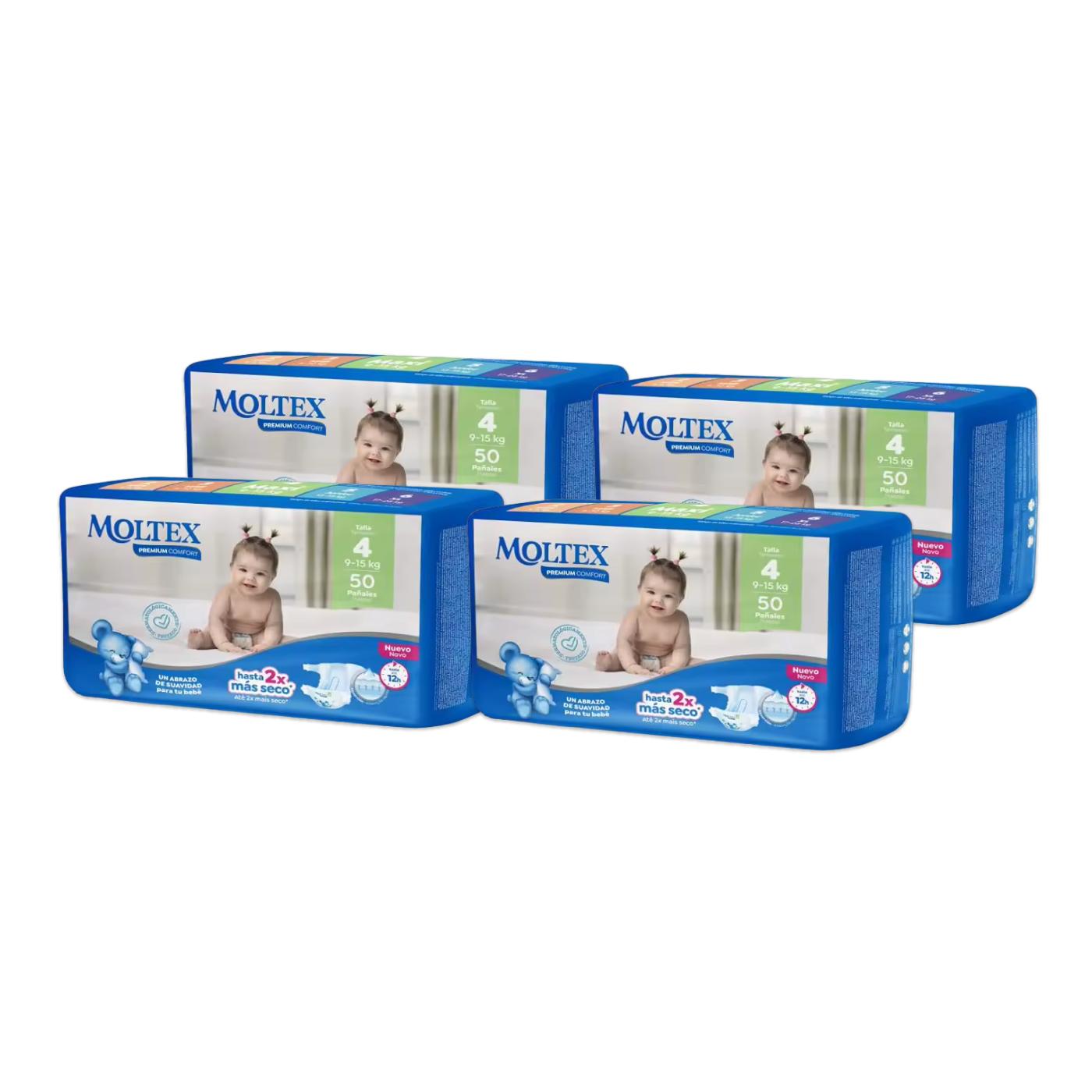 4er-Pack Moltex Premium Comfort Windeln T4 (9-15 kg) 50 Stück
