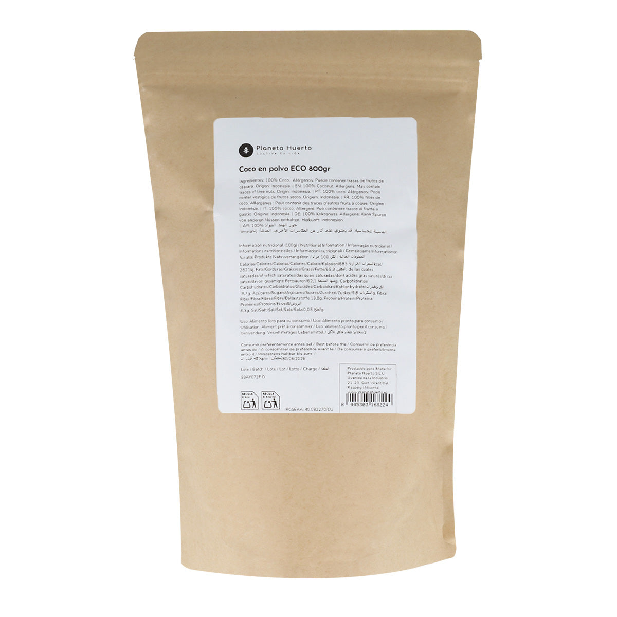 Kokosnötspulver ECO Planeta Huerto 800 g