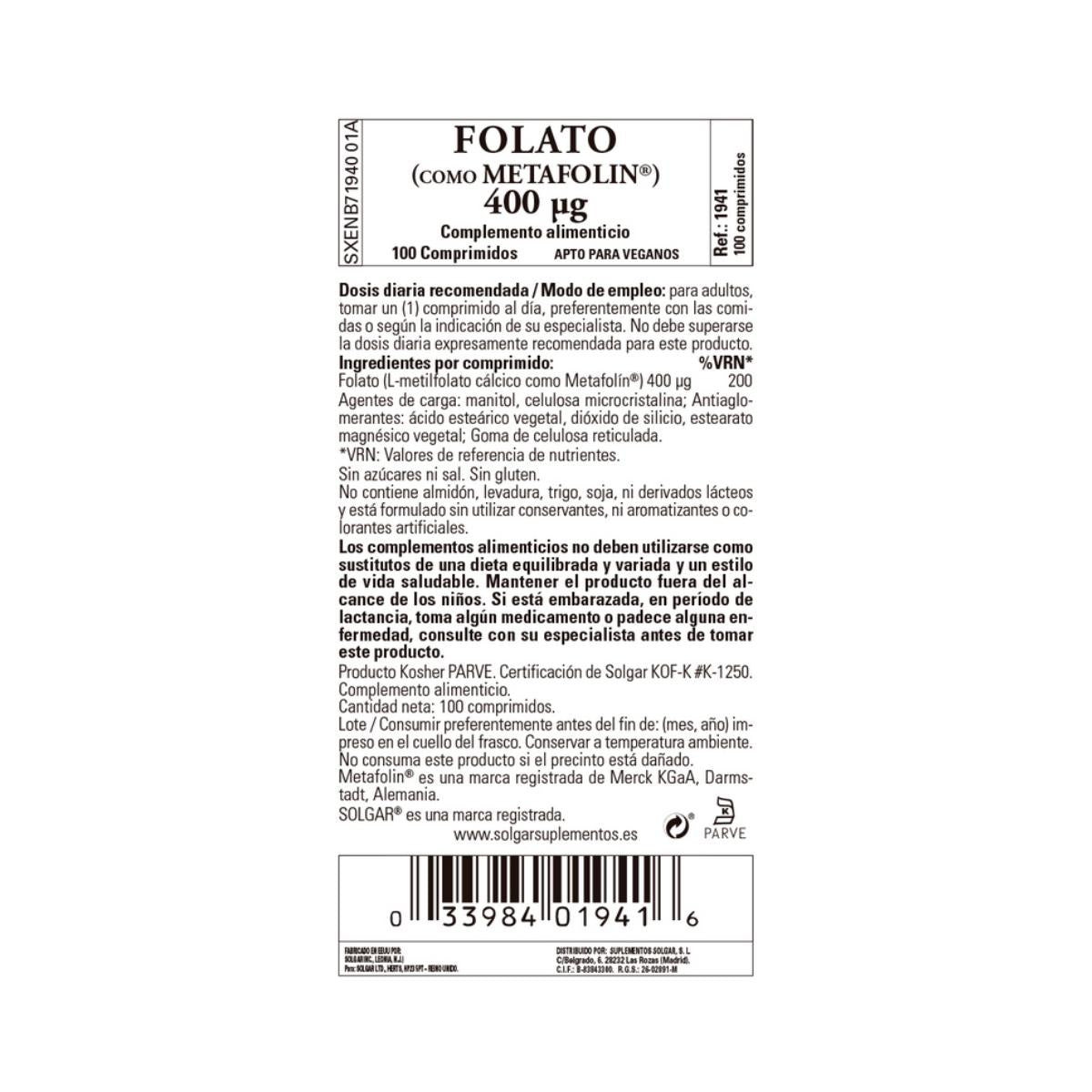 Foliumzuur (Metafolin), 100 tabletten (400 g)