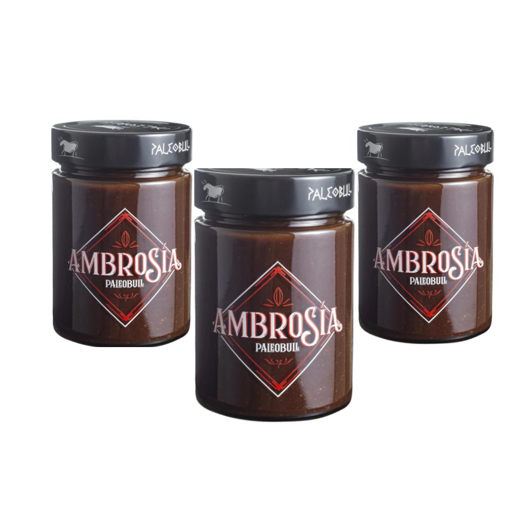 Lot de 3 x Crème saine au cacao et aux noisettes Ambrosia Paleobull 300 g