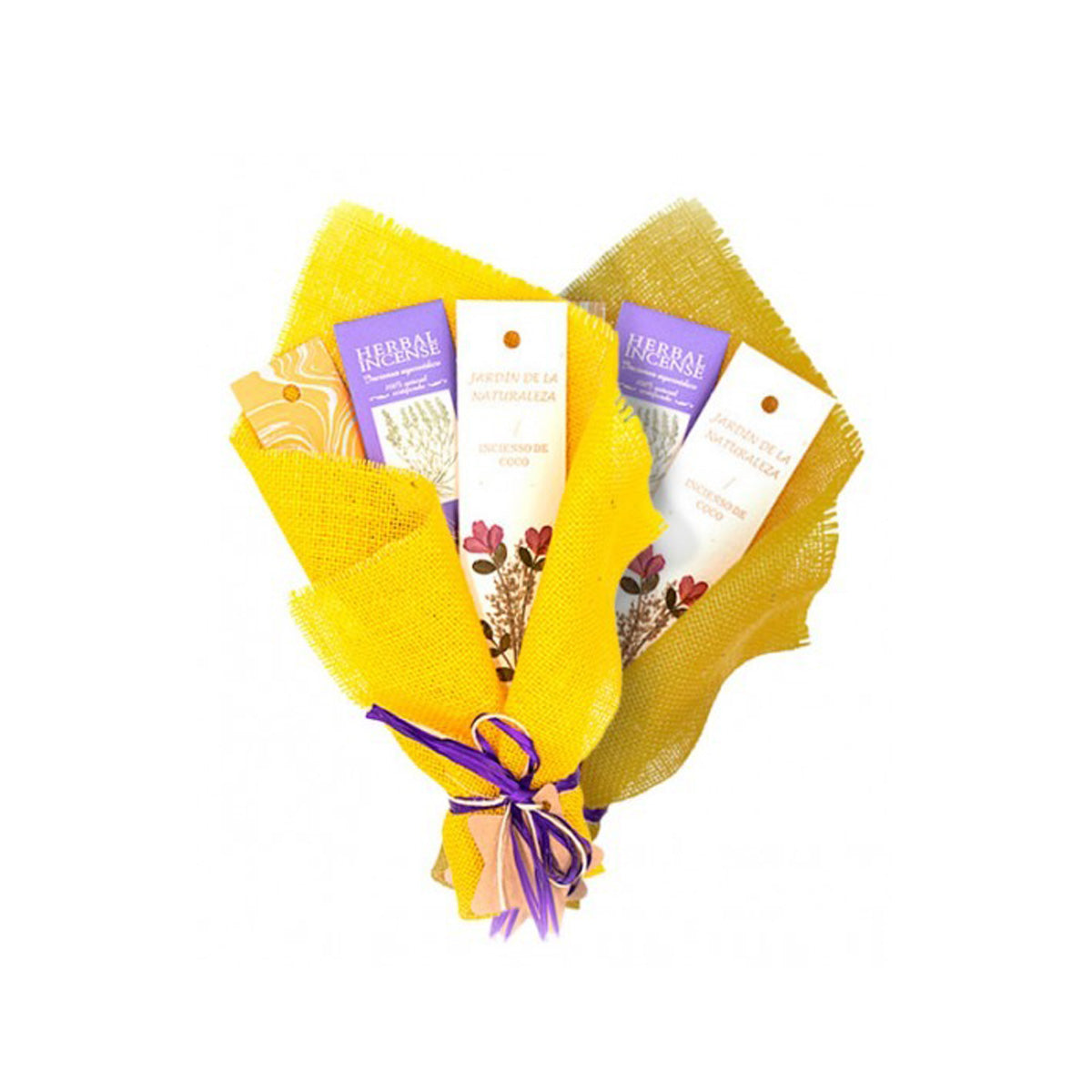 Yellow Bouquet with 3 incenses: JN Coconut, BioAroma Lavender, Myrrh Incense and Small Incense Burner