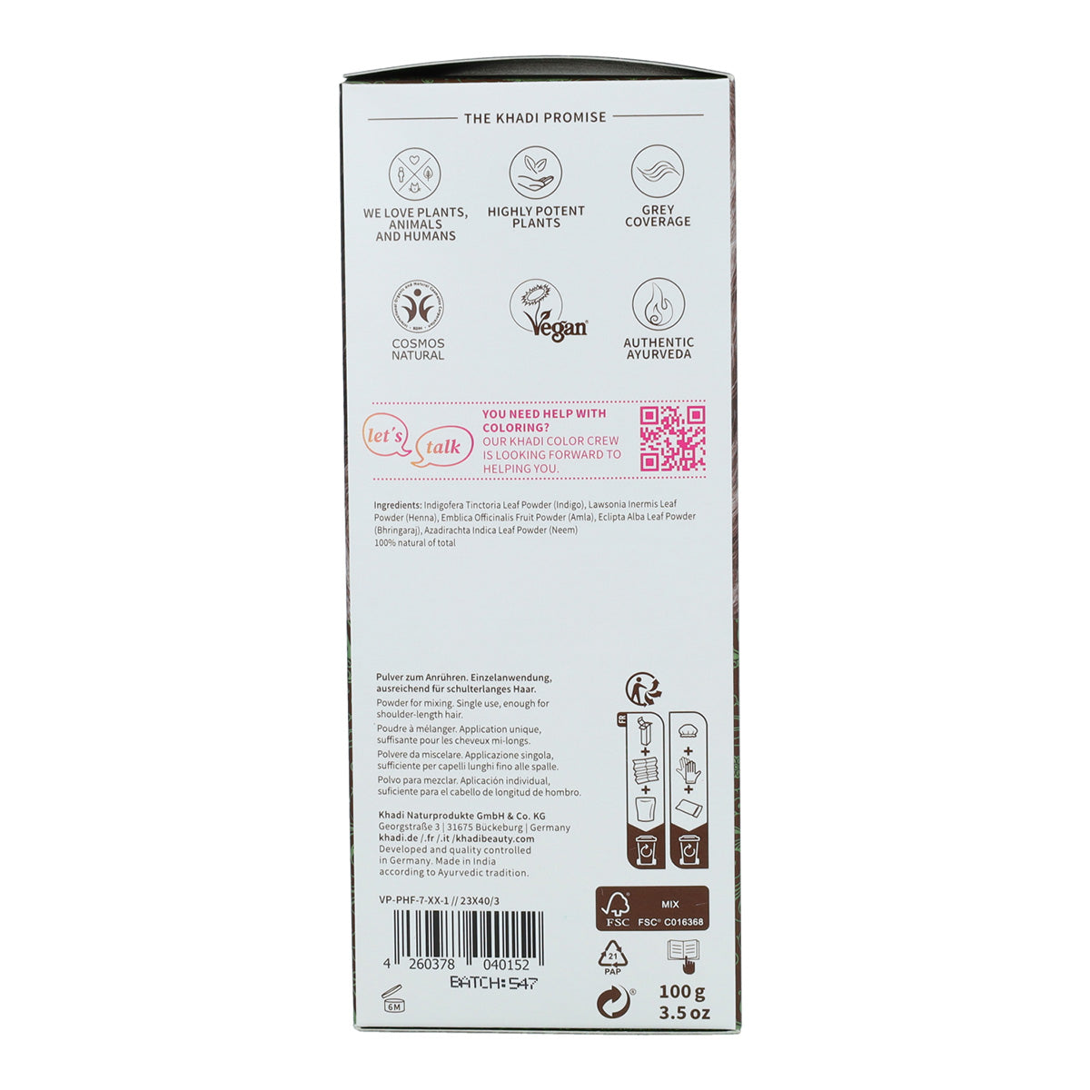 Natuurlijke haarkleurstof hazelnootbruin Khadi 100 g