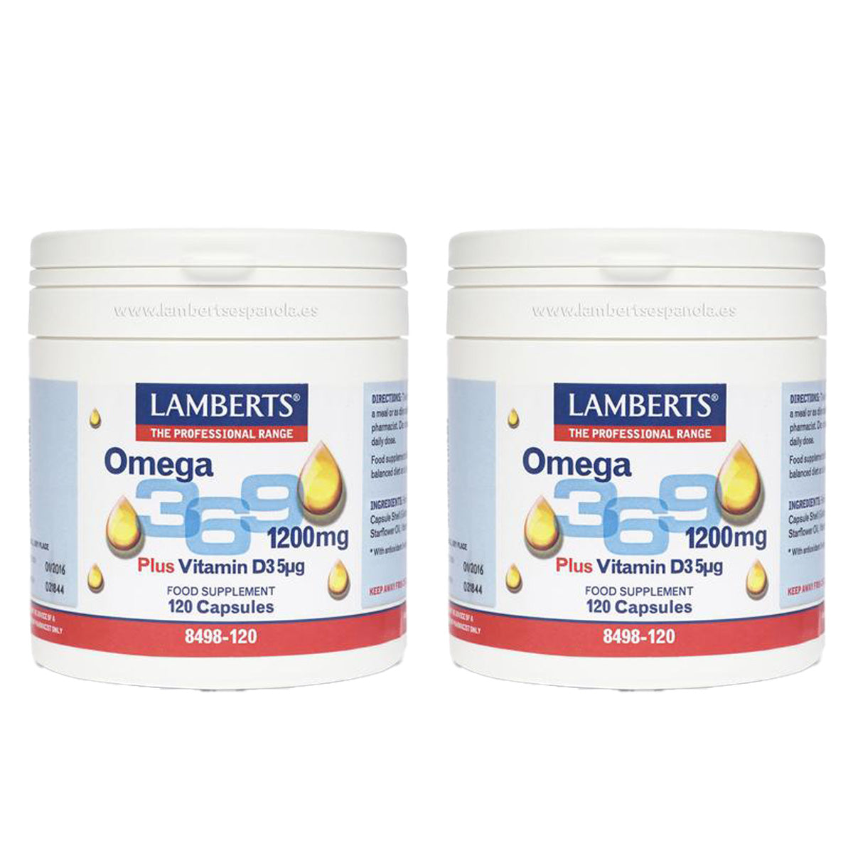 Confezione 2x Omega 3-6-9 con vitamina D3 Lamberts 120 capsule