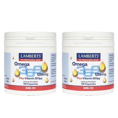 Confezione 2x Omega 3-6-9 con vitamina D3 Lamberts 120 capsule
