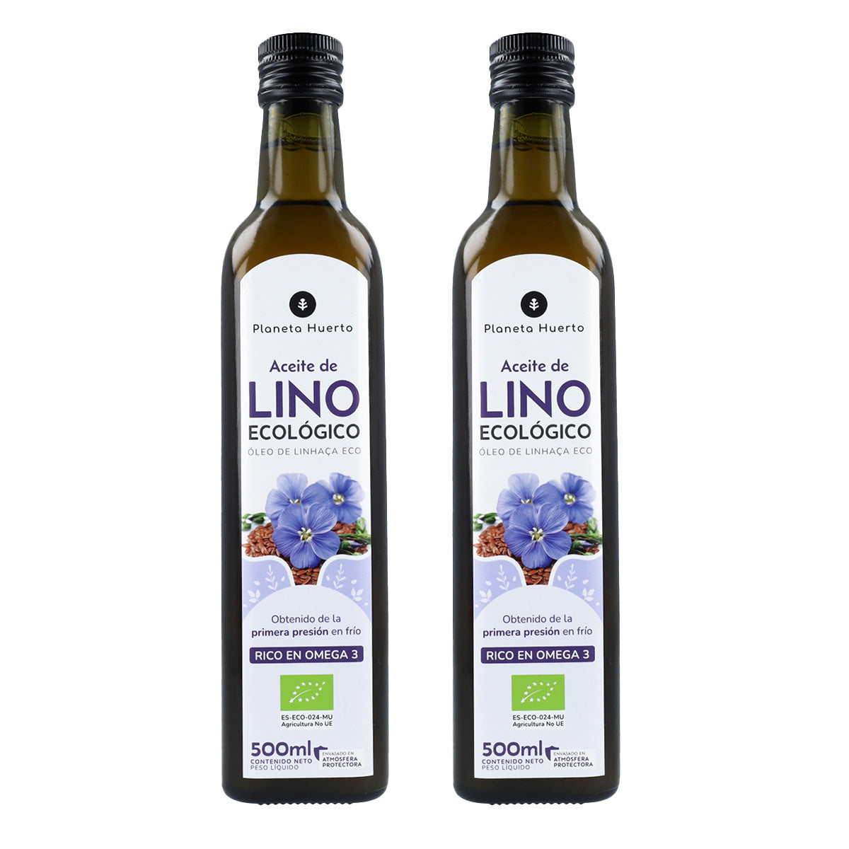Pakket 2x koudgeperste lijnzaadolie ECO Planeta Huerto 500 ml