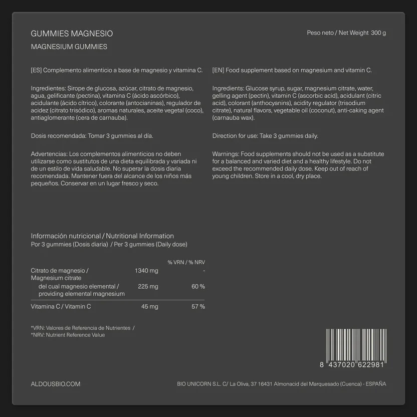 Cytrynian magnezu w żelkach 1340 mg + witamina C 45 mg Aldous Bio 120 żelków