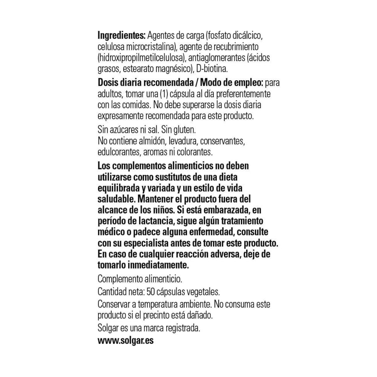 Solgar Biotin 1000 μg 50 Vegetable Capsules