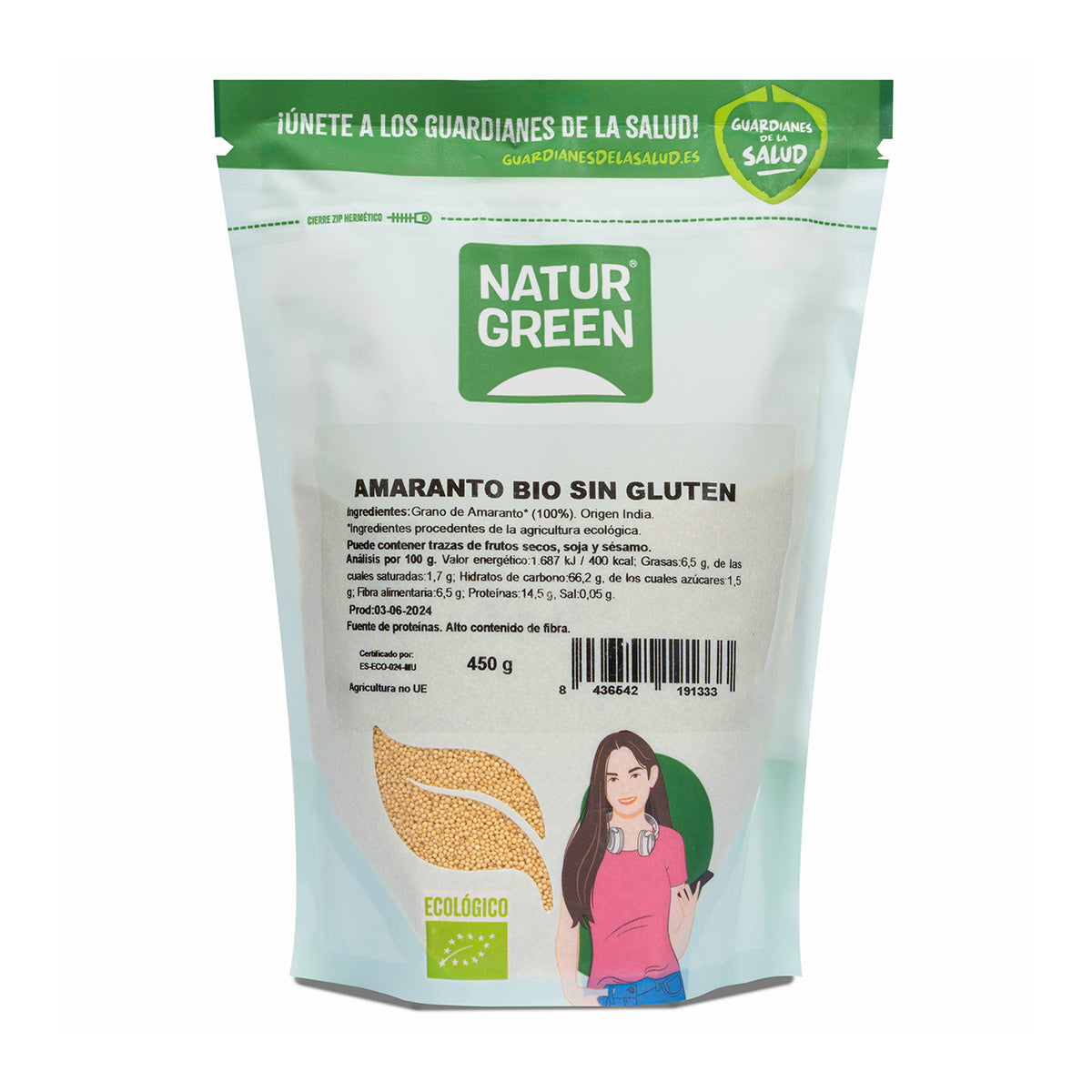 Glutenvrije biologische amarant NaturGreen 450 g