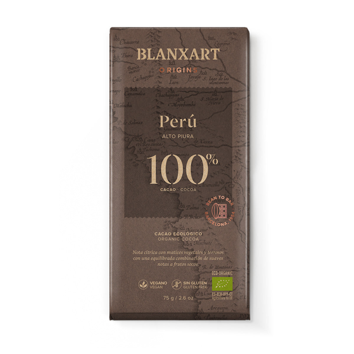 Cioccolato fondente 100% Perù Eco Vegano Senza glutine Blanxart 75 g