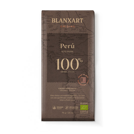 100% Peruaanse veganistische glutenvrije pure chocolade Blanxart 75 g