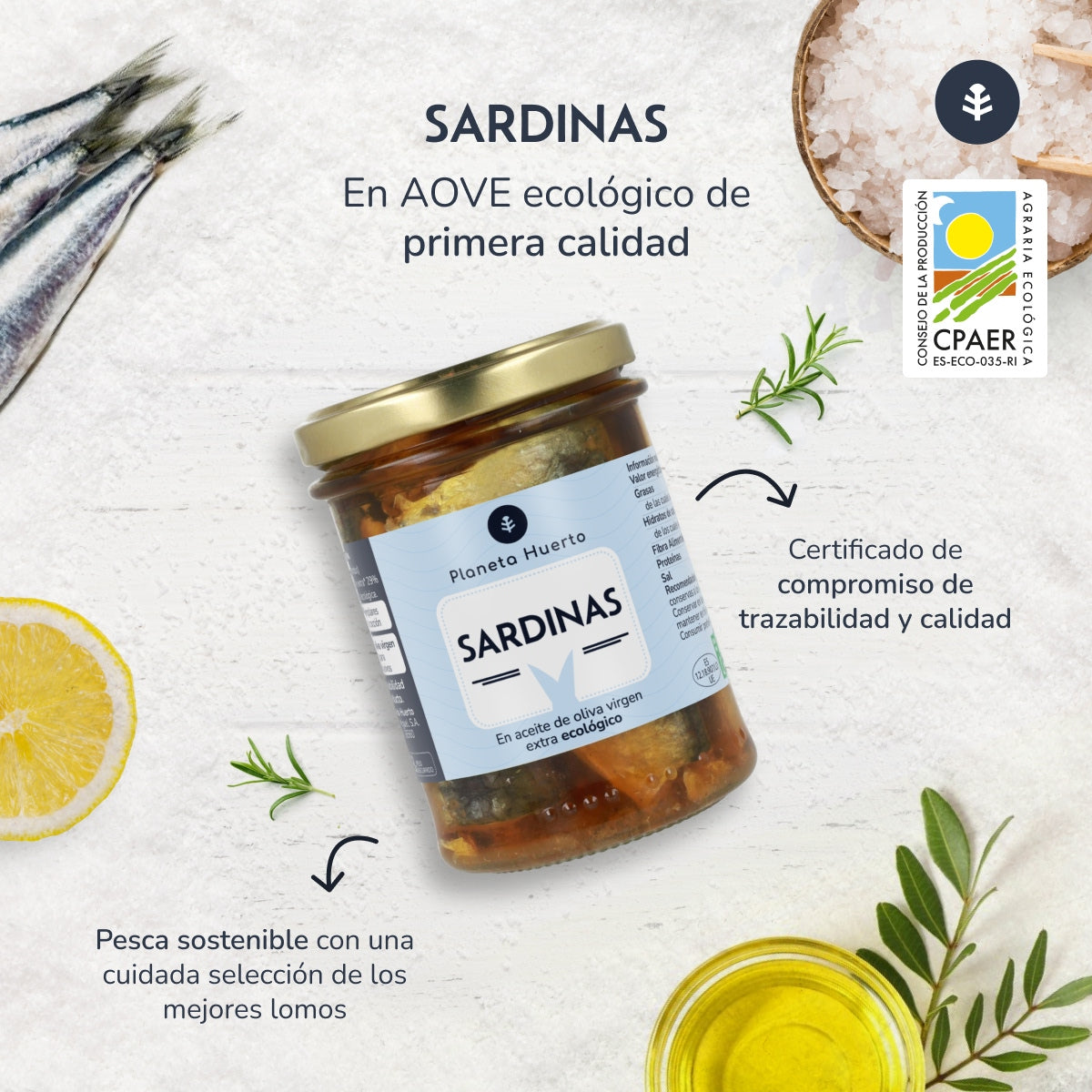 Pack 12x Sardinas en aceite de oliva virgen extra ECO Planeta Huerto 190 g