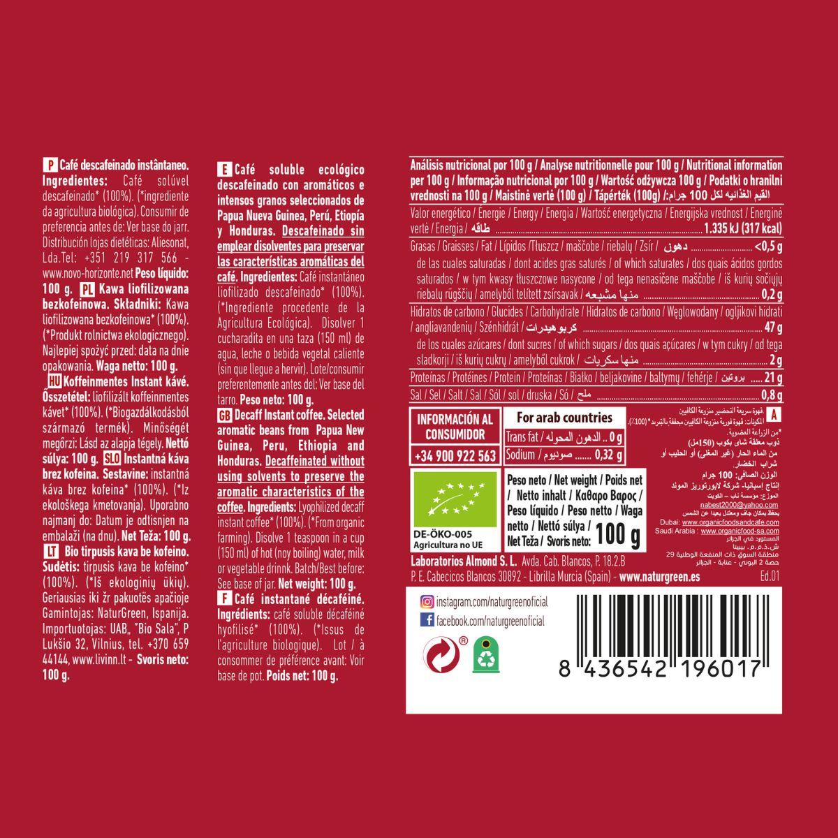 Biocoffee NaturGreen Premium Bio-Instantkaffee, entkoffeiniert, 100 g