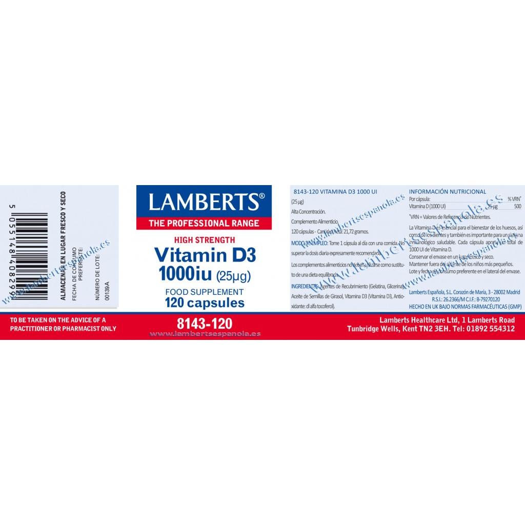 Vitamin D3 1000 IU (25 µg) Lamberts, 120 capsules
