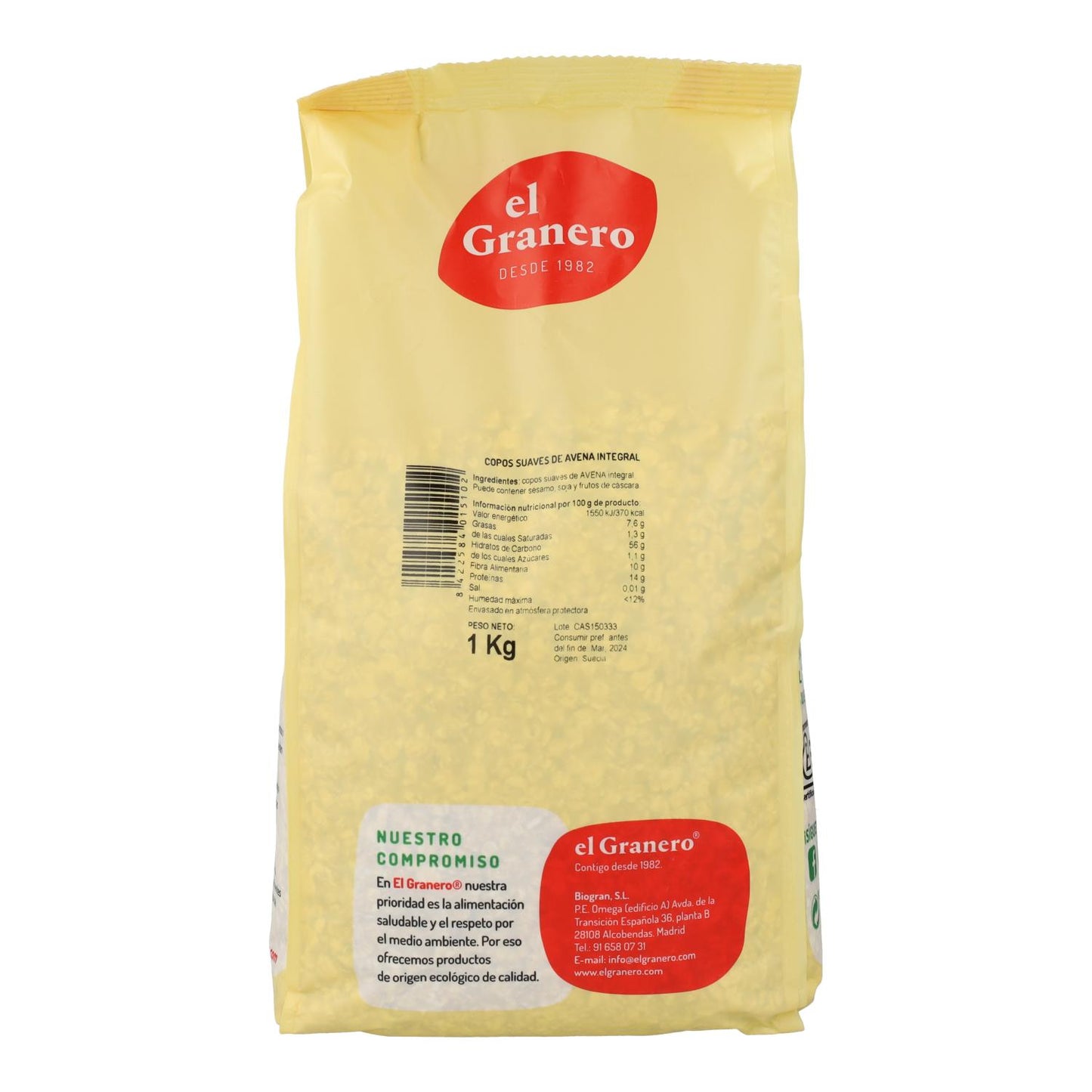 Mjuka flingor av fullkornshavre El Granero 1 kg