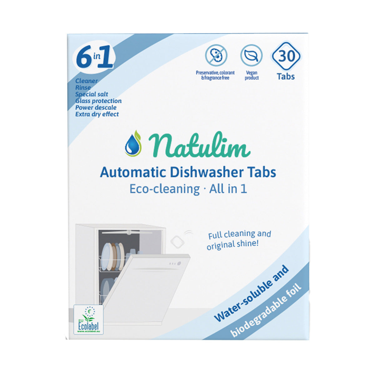 Natulim 6-in-1 eco dishwasher tablets, 30 units