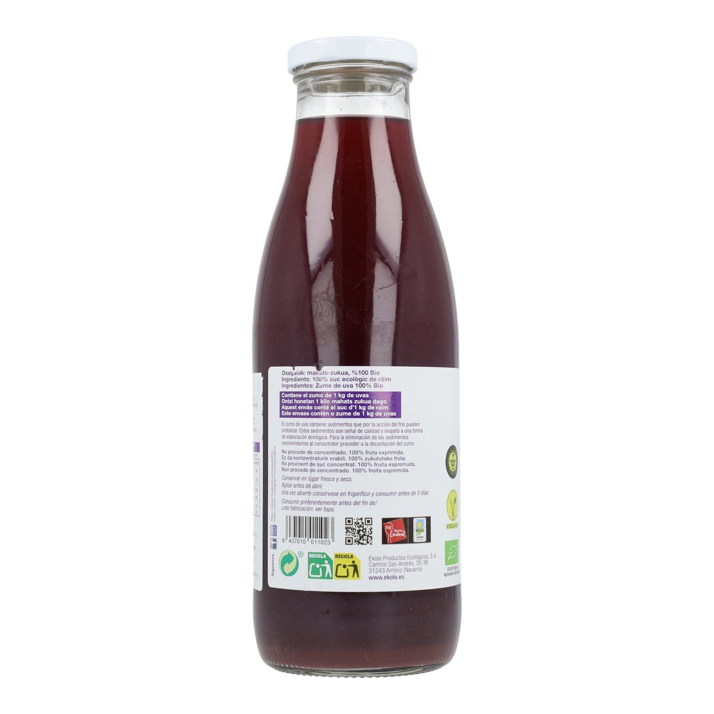 100% biologisch geperst zwarte druivensap Ékolo 750 ml