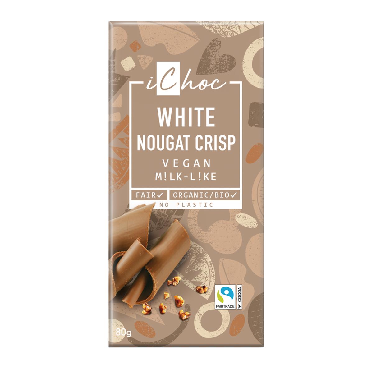 Veganistische witte chocolade met praliné en hazelnootkrokant ichoc 80 g