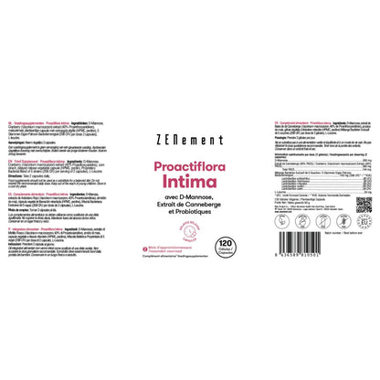 Proactiflora Intima avec D-mannose, extrait de canneberge rouge et probiotiques Zenement, 120 comprimés