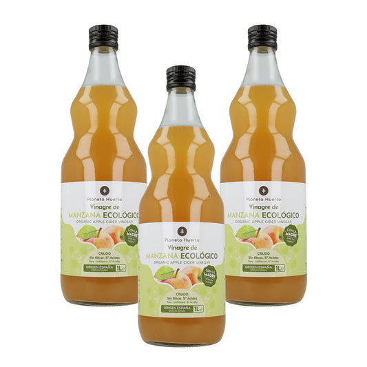 Confezione da 3 aceto di mele ECO crudo non filtrato con la madre Planeta Huerto 1L