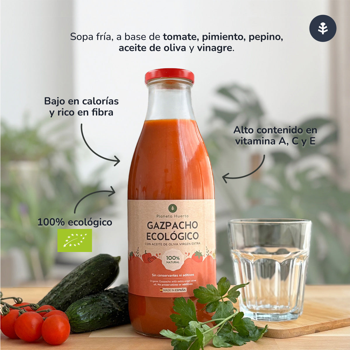 Lot de 3 gazpachos traditionnels BIO à l'huile d'olive vierge extra Planeta Huerto 1 L