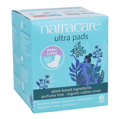 Natracare Organic Long Sanitary Pads with Wings, 10 pcs