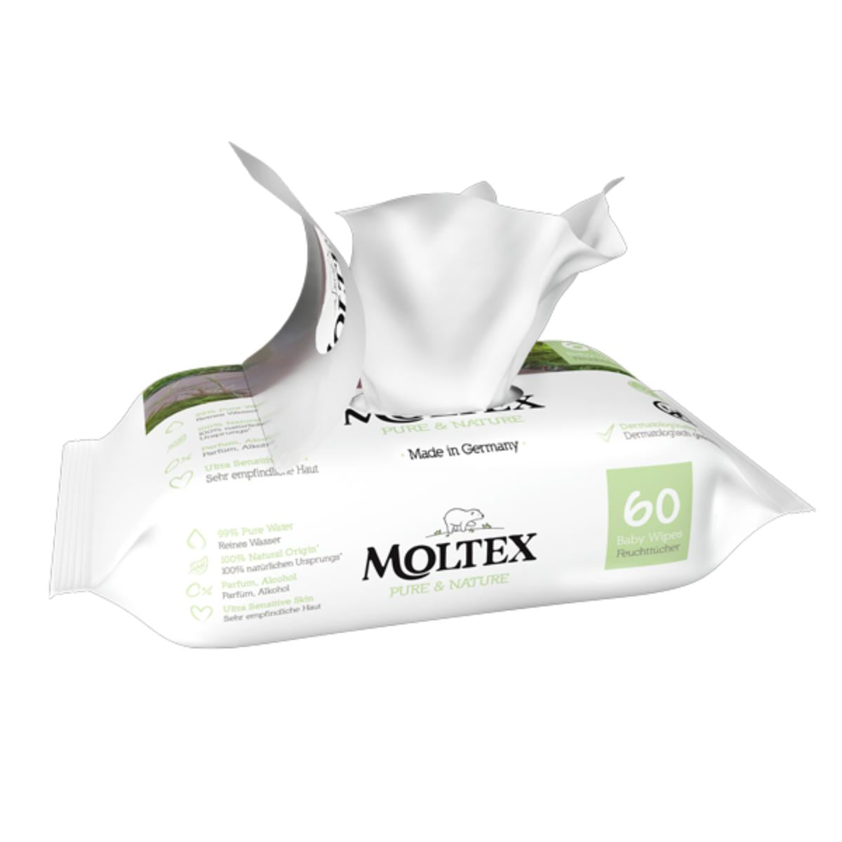 Pakket 12 x Moltex Pure & Nature-doekjes 60 stuks