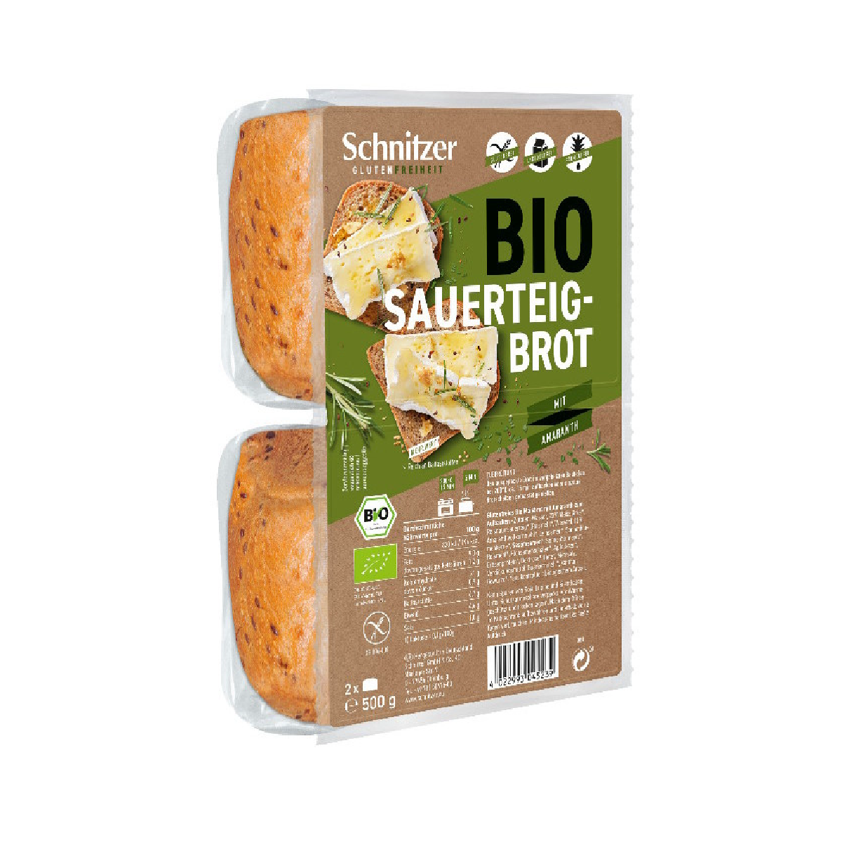 Pain de campagne rustique bio sans gluten à l'amarante tranchée Schnitzer 500 g