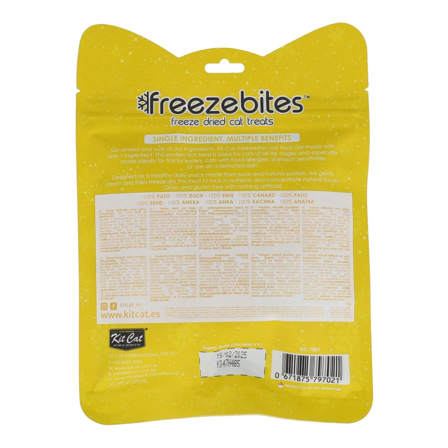 Kit Cat FreezeBites - Anatra 15 g Snack liofilizzato naturale per gatti